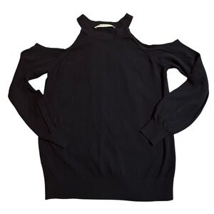 Trina Turk Navy Cold Shoulder Pima Cotton Knit Sweater Top Womens Sz S